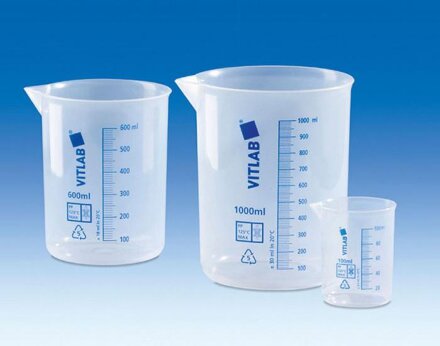 Стакан мерный VITLAB 100 мл, синяя шкала, PP 608081